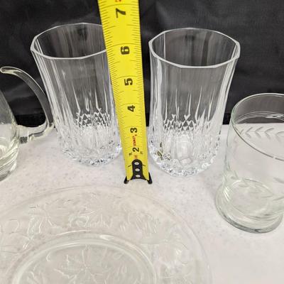 Vintage Glass/Crystal Pitchers Glasses & Serving Plate (HW)