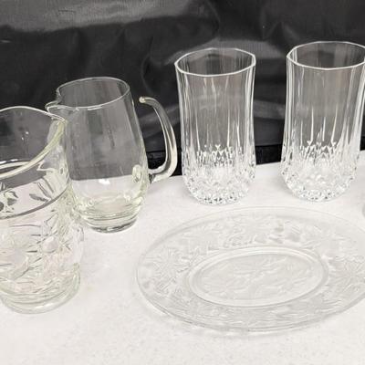 Vintage Glass/Crystal Pitchers Glasses & Serving Plate (HW)