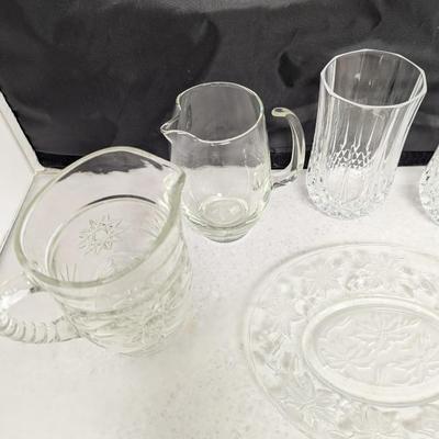 Vintage Glass/Crystal Pitchers Glasses & Serving Plate (HW)