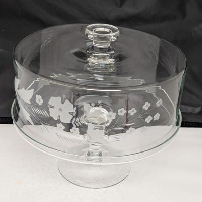 Etched Flower Dome Pedestal Cake Stand #97 (HW)