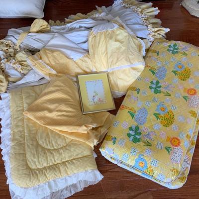 Lot of toddler bedding, including curtains