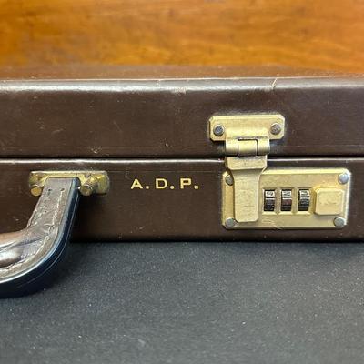Vintage Top Grain Saddle Leather Briefcase and Timex Travel Alarmclock