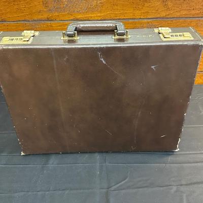 Vintage Top Grain Saddle Leather Briefcase and Timex Travel Alarmclock