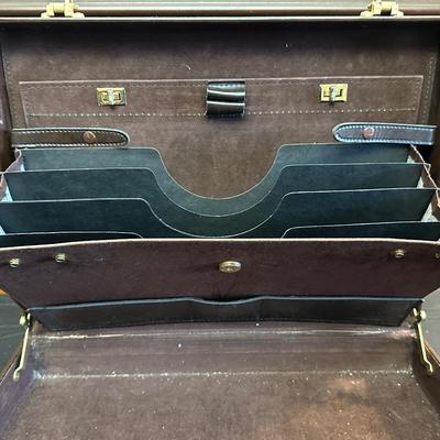 Vintage Top Grain Saddle Leather Briefcase and Timex Travel Alarmclock