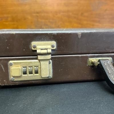 Vintage Top Grain Saddle Leather Briefcase and Timex Travel Alarmclock