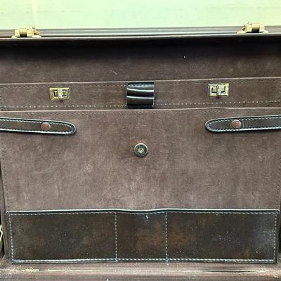 Vintage Top Grain Saddle Leather Briefcase and Timex Travel Alarmclock