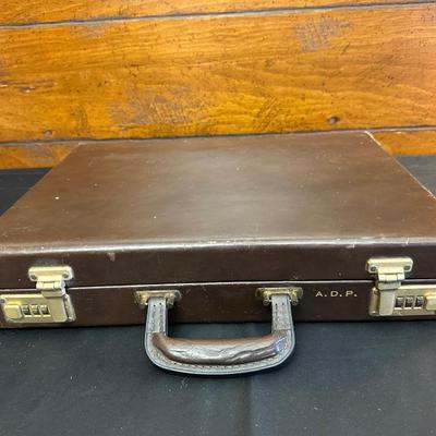 Vintage Top Grain Saddle Leather Briefcase and Timex Travel Alarmclock