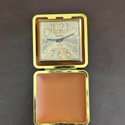 Vintage Top Grain Saddle Leather Briefcase and Timex Travel Alarmclock