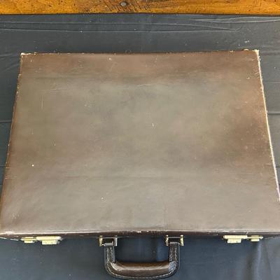Vintage Top Grain Saddle Leather Briefcase and Timex Travel Alarmclock