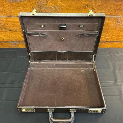 Vintage Top Grain Saddle Leather Briefcase and Timex Travel Alarmclock