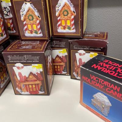 15 small Holiday Village houses candle holders