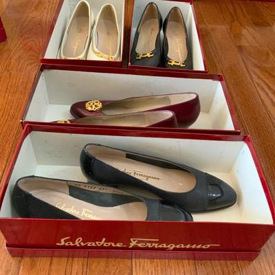 Lot of Ladies size 4 1/2 B Salvatore Ferragamo shoes including a Red pair