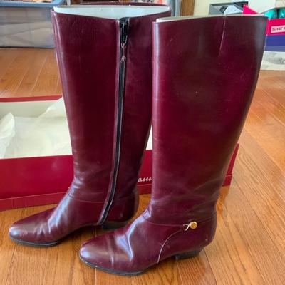 Ladies 4 1/2 B Vintage Salvatore Ferragamo Red Italian Tall Boot