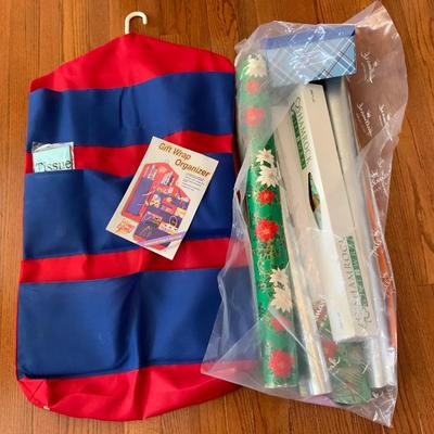 Lot of gift wrap and a gift wrap organizer