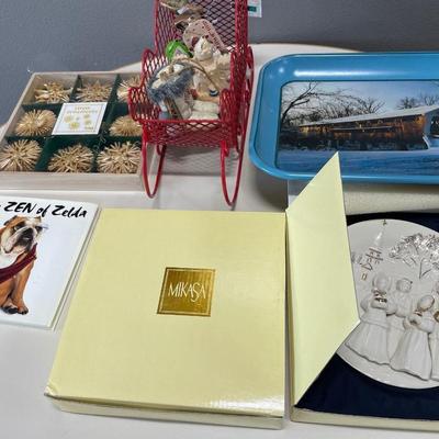 Mikasa plates, ornaments and book