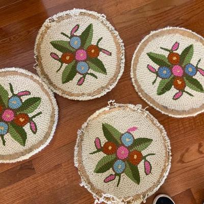 Lot of Vintage Handmade Hooked Chair Pads