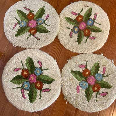 Lot of Vintage Handmade Hooked Chair Pads