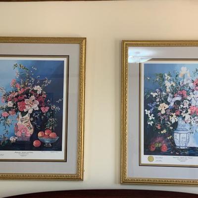 Lot of 2 Numbered Prints of Magnolia, Peaches and Cotton