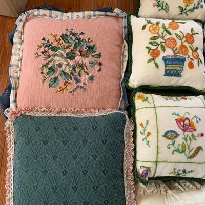 Lot of Throw Pillows including Needlepoint pillows