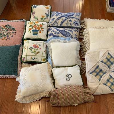 Lot of Throw Pillows including Needlepoint pillows