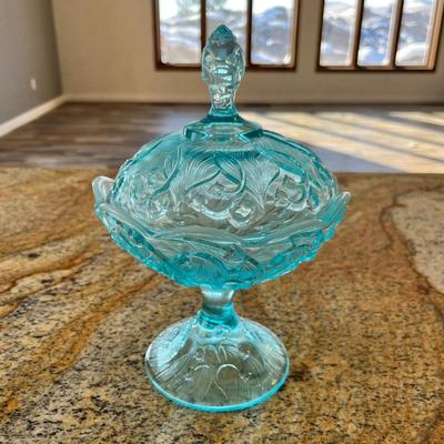 Lot 110 Fenton Lily of the Valley Blue Opalescent Candy