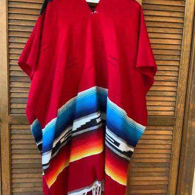 Lot of Ladies Mexican Serape Striped Blanket and Poncho