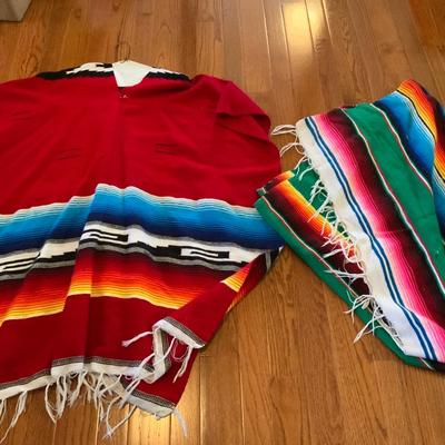 Lot of Ladies Mexican Serape Striped Blanket and Poncho