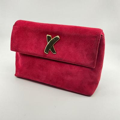 565 PALOMA PICASSO Red Suede Clutch Shoulder Bag