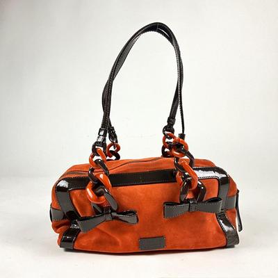 566 MOSCHINO Orange Suede Patent Leather Handbag