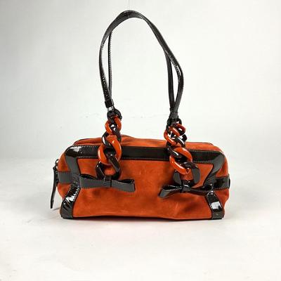 566 MOSCHINO Orange Suede Patent Leather Handbag