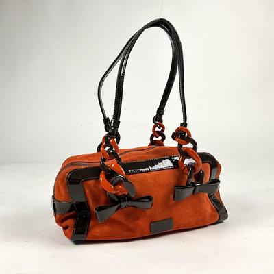 566 MOSCHINO Orange Suede Patent Leather Handbag