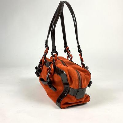 566 MOSCHINO Orange Suede Patent Leather Handbag