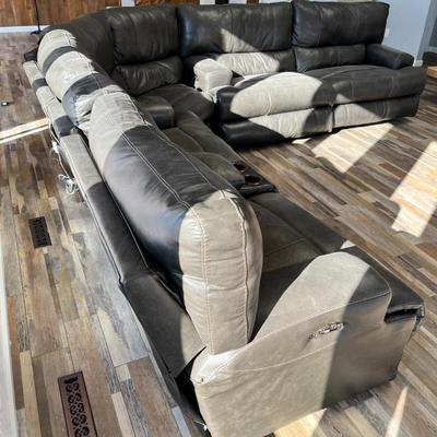 Lot 115 sectional sofa - 2 sofas with power recliners and corner sectional piece
