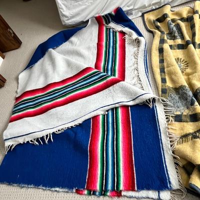 Lot 132 throw blankets 1 farmland fleece, 1 wool blue and white