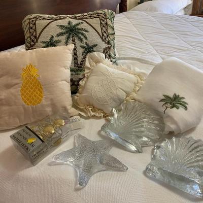 Lot of Tropical Home Decor including Glass Sea Shells