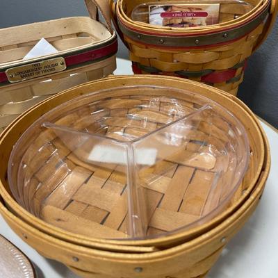 4 small Longaberger baskets, covers and 2 random lids