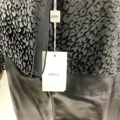 573 New ARMANI Collezioni Black Perforated Sleeve Shirt with Camisole