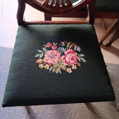 4 HANDCRAFTED NEEDLEPOINT CUSHION DINING CHAIRS