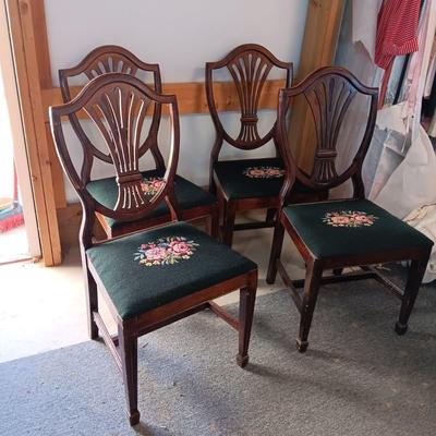4 HANDCRAFTED NEEDLEPOINT CUSHION DINING CHAIRS