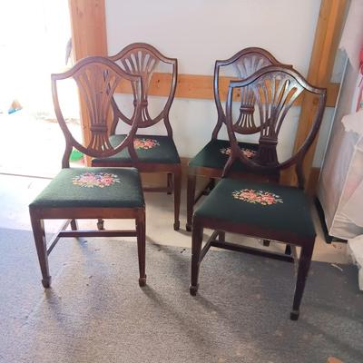 4 HANDCRAFTED NEEDLEPOINT CUSHION DINING CHAIRS