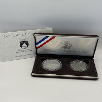 LOT 246: Unites States Constitution 1987 Silver Dollar, United States Olympic Coin 1988 Proof Silver Dollar, United States Proclaining...