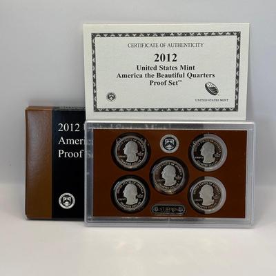LOT 259: 2012 US Mint 2012 America the Beautiful Quarter Proof Set, 2011 US Mint Presidential $1 Coin Proof Set and US MInt 2012 Proof Set