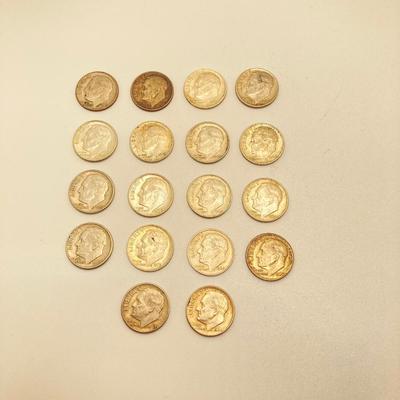 LOT 273j2: Eighteen US Silver Roosevelt Dime Coins