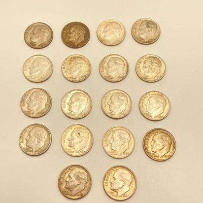 LOT 273j2: Eighteen US Silver Roosevelt Dime Coins