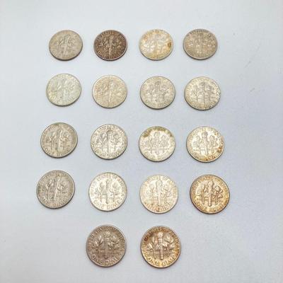 LOT 273j2: Eighteen US Silver Roosevelt Dime Coins