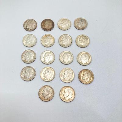 LOT 273j2: Eighteen US Silver Roosevelt Dime Coins