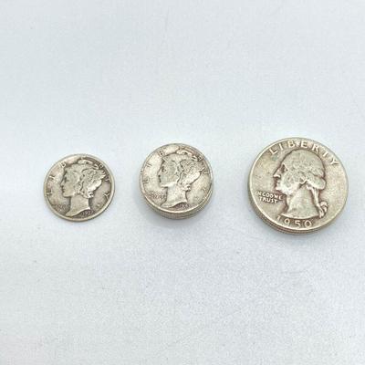 LOT 276j2: Eight Silver US Mercury Dime Coins and Three Silver US Washington Quarter Coins