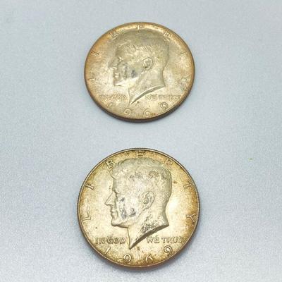 LOT 277j2: Five Silver US Kennedy Half Dollar Coins - 1965 to 1969