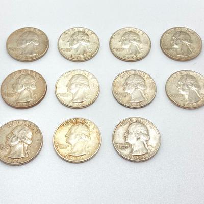 LOT 279j2: Twelve Silver US Washington Quarter Coins - 1960s