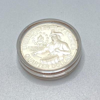 LOT 280j2: US Mint Silver Bicentennial 1776 - 1976 Eisenhower Dollar and Washington Quarter Coins, The Mini Sterling Silver Coin and...